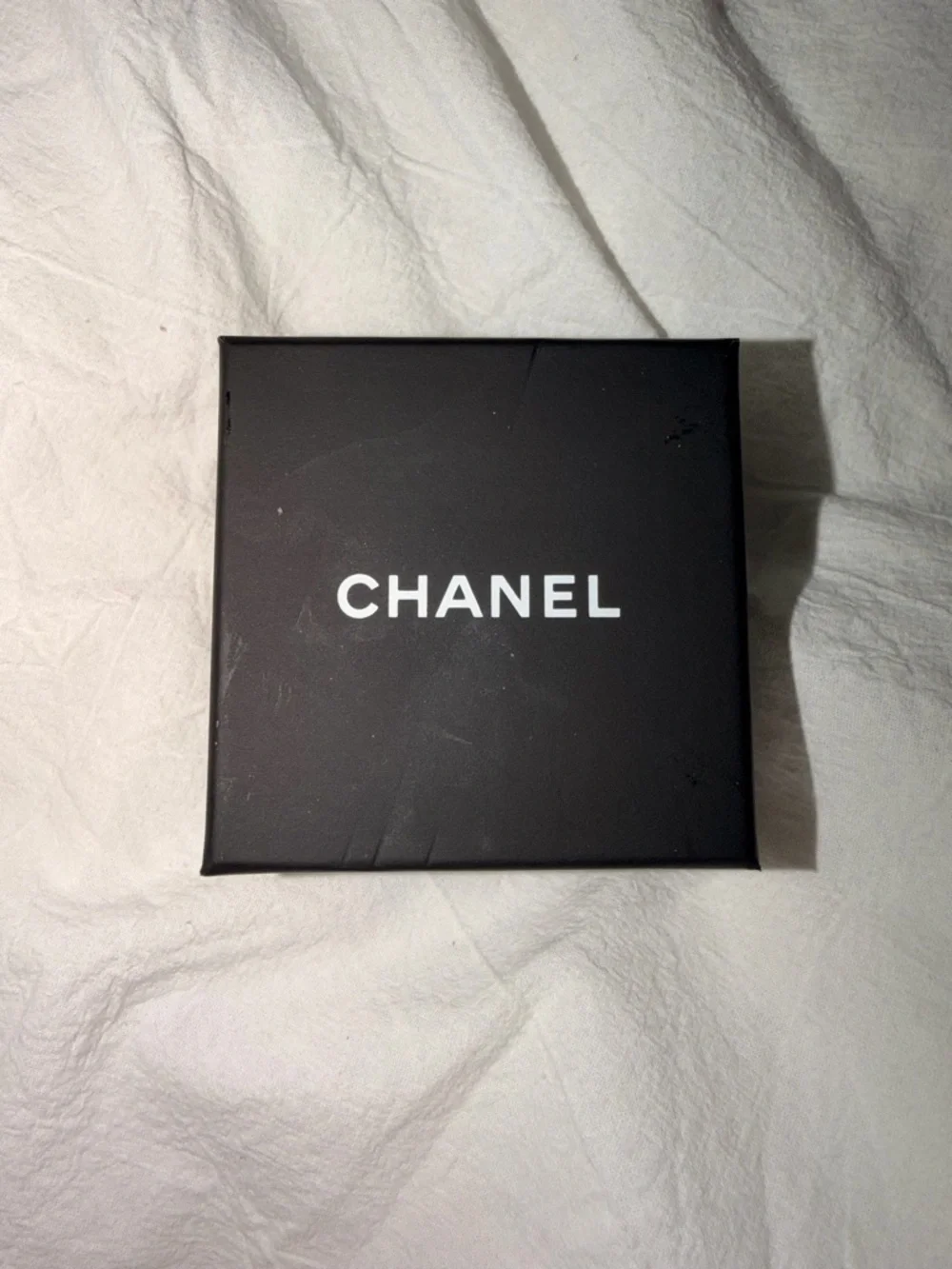 CHANEL Gold and White Square CC Logo Earrings